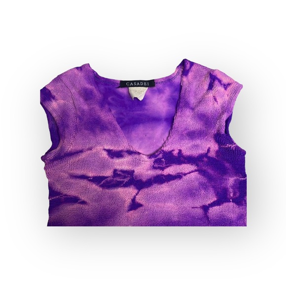 Vintage 90’s: Casadei ᪥ Textured Stretch Cap Sleeve Top ᪥ Purple Tie Dye ᪥ Luxe - Picture 6 of 16